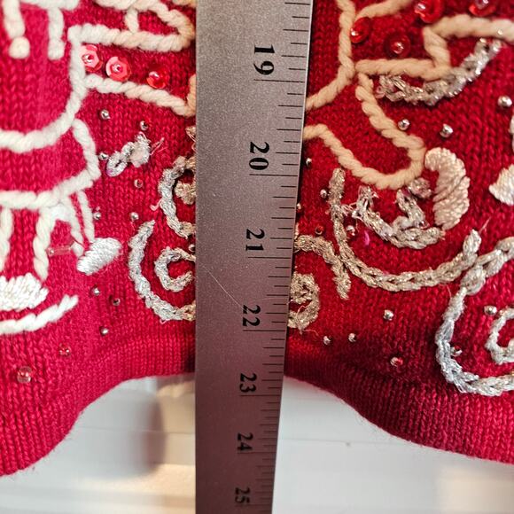 Christmas Sweater Women Small Red Beaded Winter Scene Family Holiday Party Retro - Picture 9 of 11